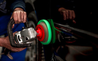 Polishing A Car Segment Using An Electric Orbital Polisher.