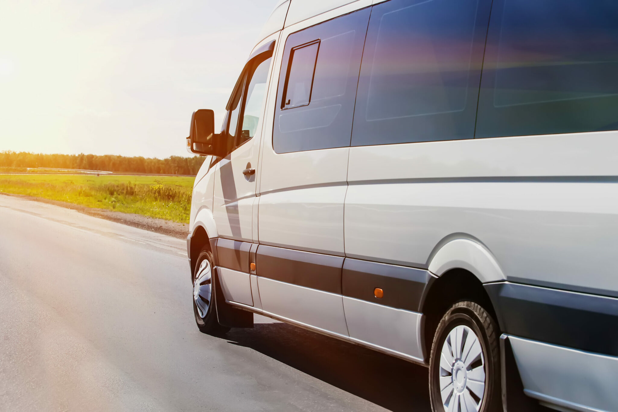 Minibus Goes On The Country Highway