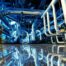 15952253 Industrial Zone, Steel Pipelines In Blue Tones With Reflection